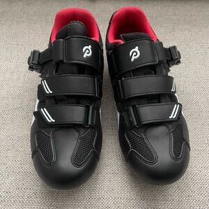 Black and pink Peloton cycling shoes